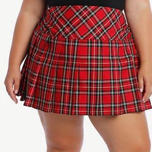 Red plaid mini skirt.